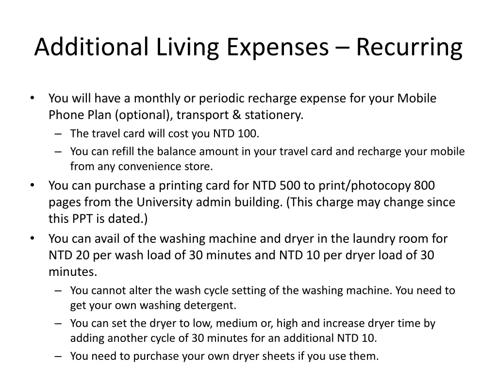 additional living expenses recurring