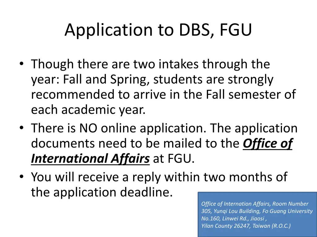 application to dbs fgu