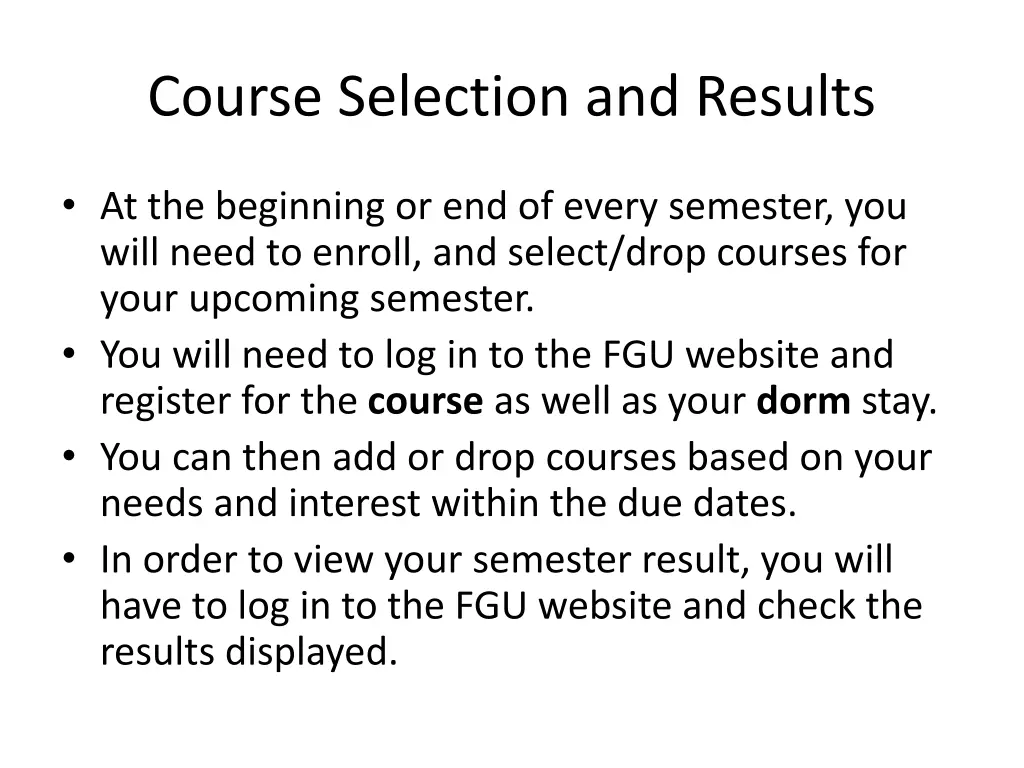 course selection and results