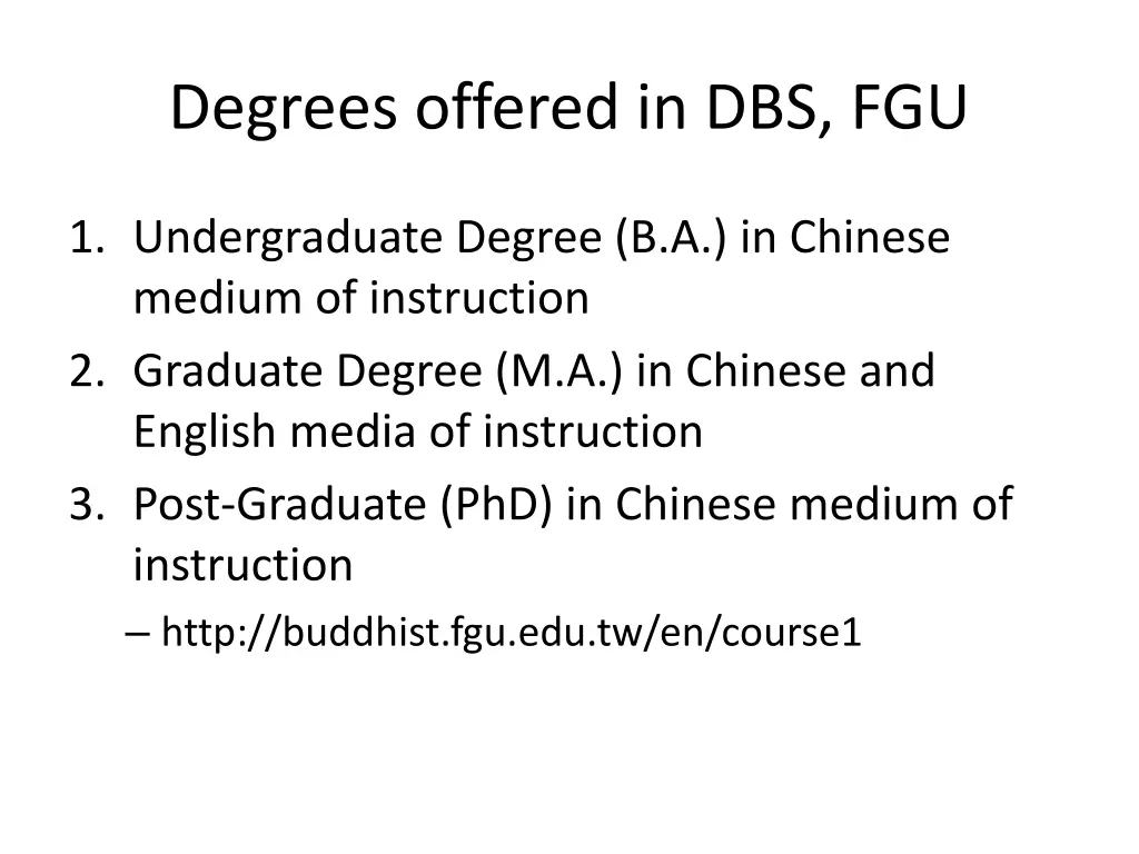 degrees offered in dbs fgu