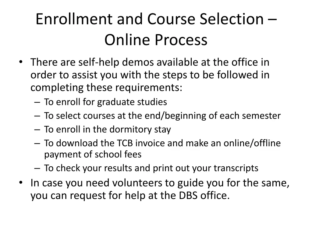 enrollment and course selection online process