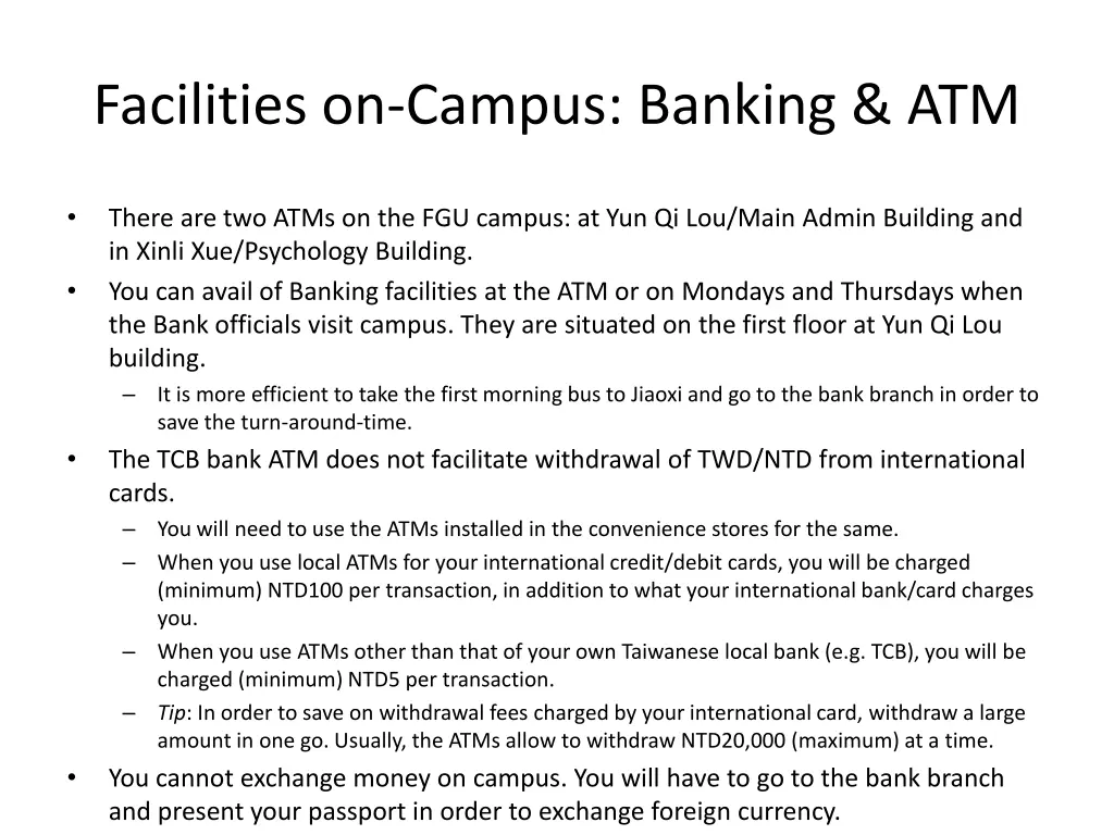 facilities on campus banking atm