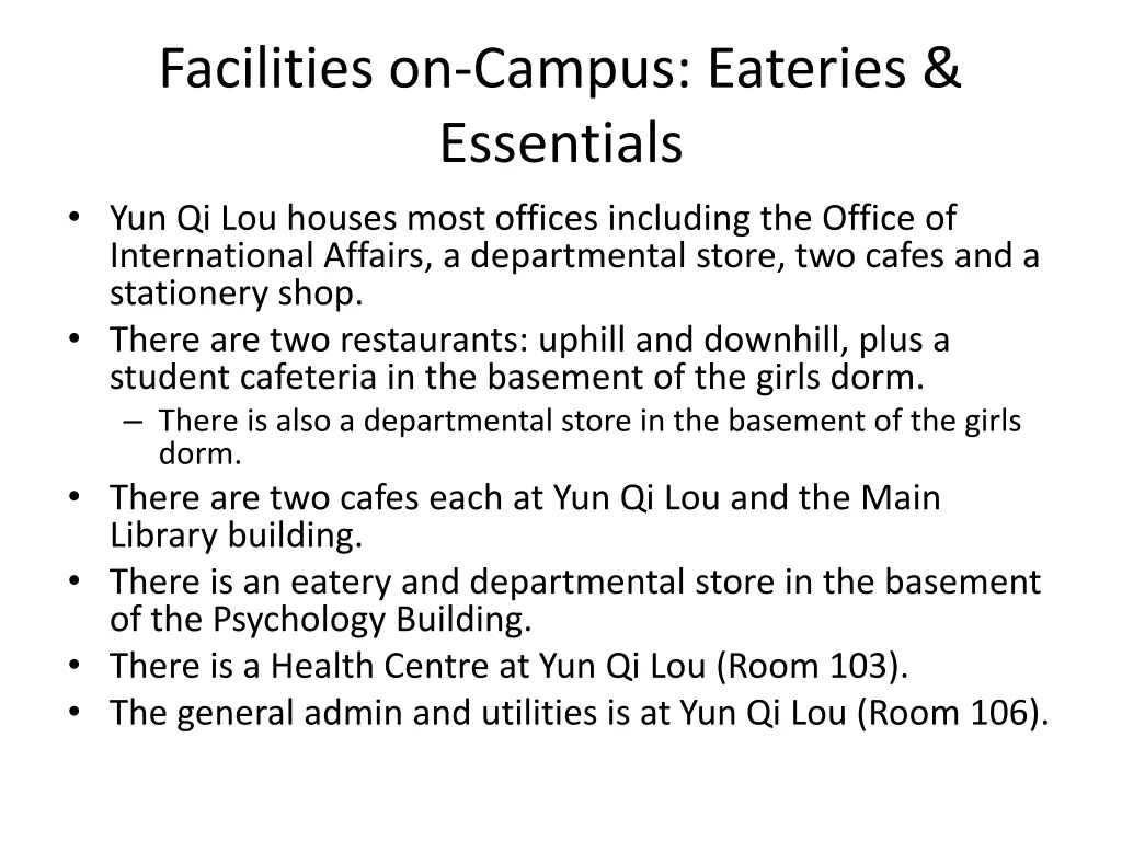 facilities on campus eateries essentials