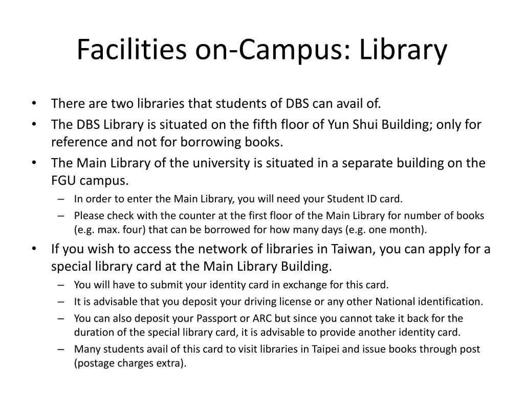 facilities on campus library