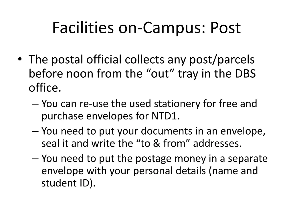 facilities on campus post