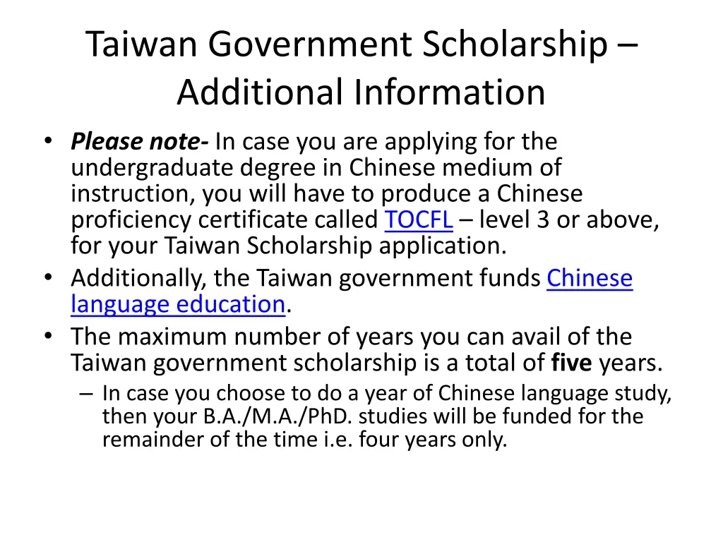 taiwan government scholarship additional