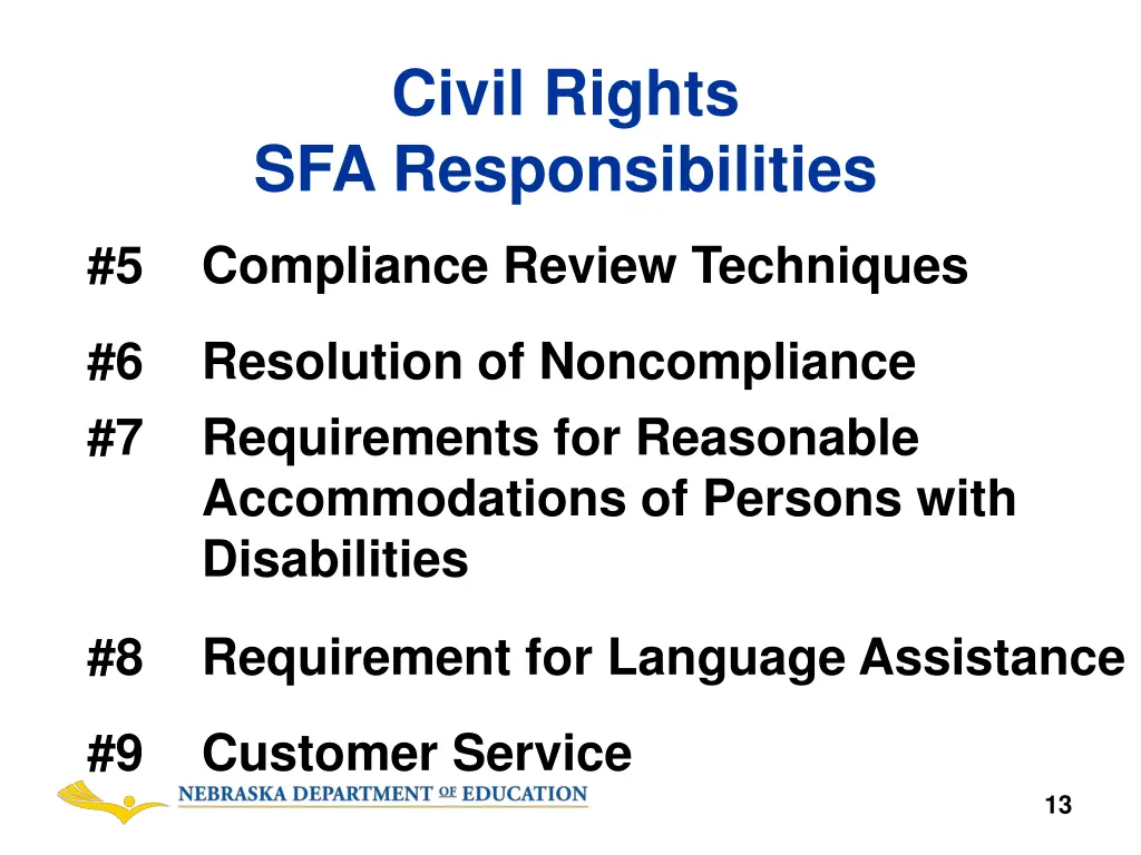 civil rights sfa responsibilities