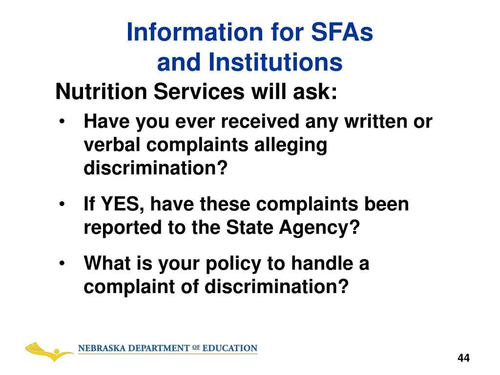 information for sfas and institutions nutrition