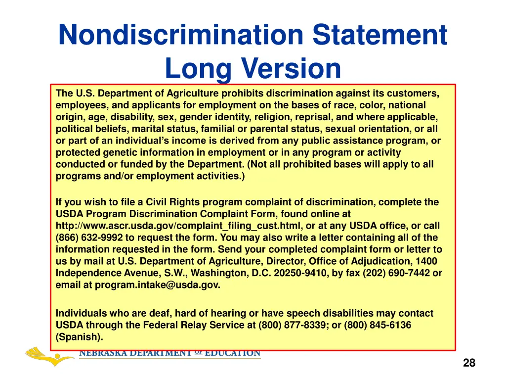 nondiscrimination statement long version