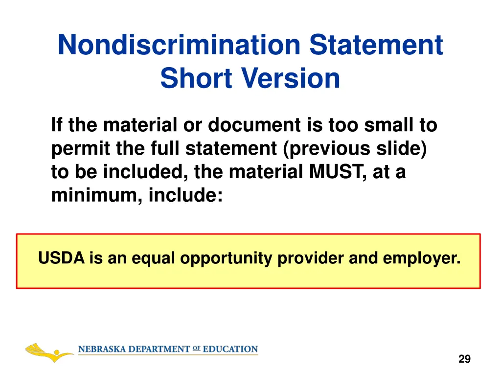 nondiscrimination statement short version