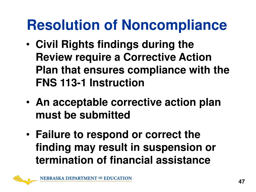 resolution of noncompliance civil rights findings