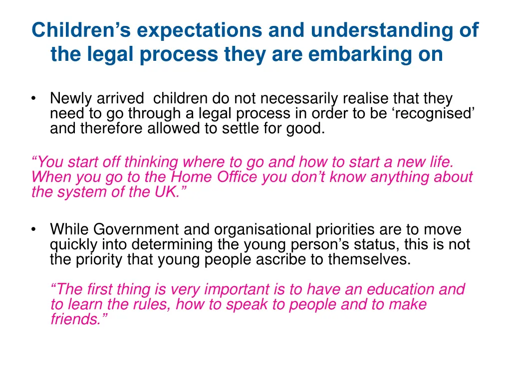 children s expectations and understanding