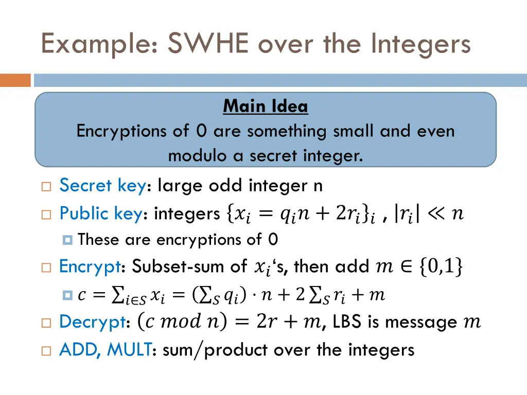 example swhe over the integers