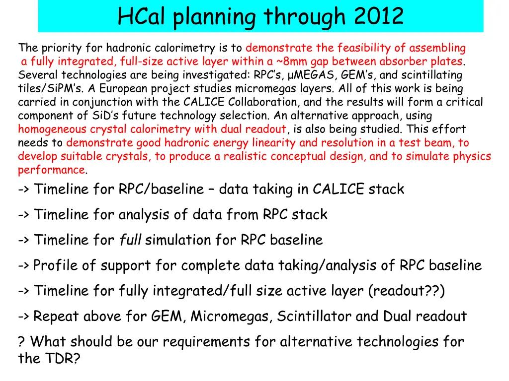 hcal planning through 2012