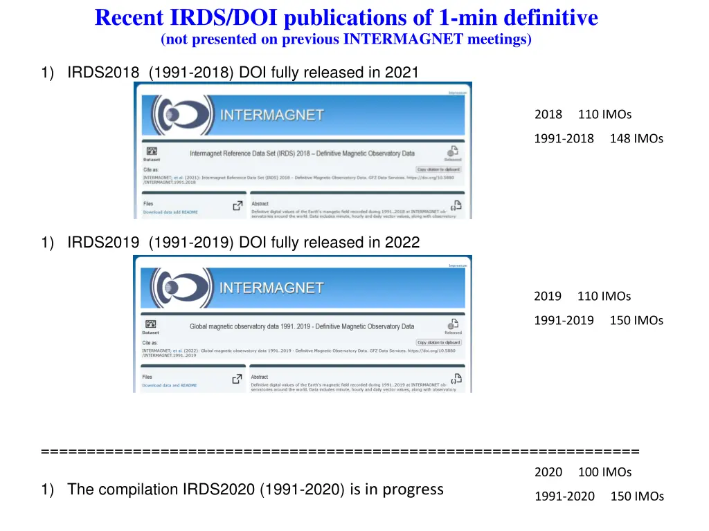 recent irds doi publications of 1 min definitive