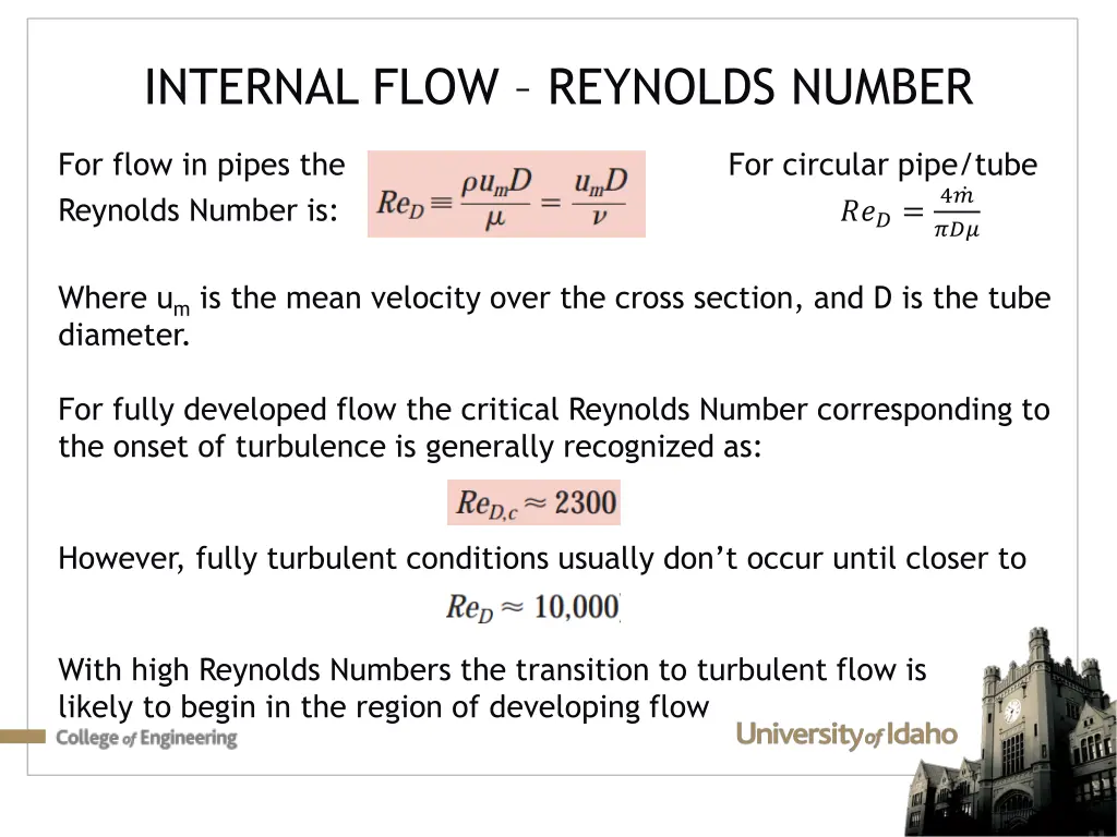 internal flow reynolds number