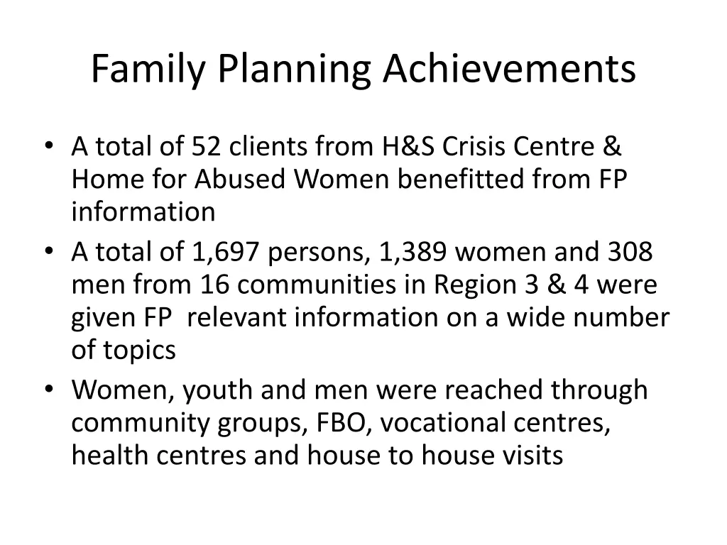 family planning achievements