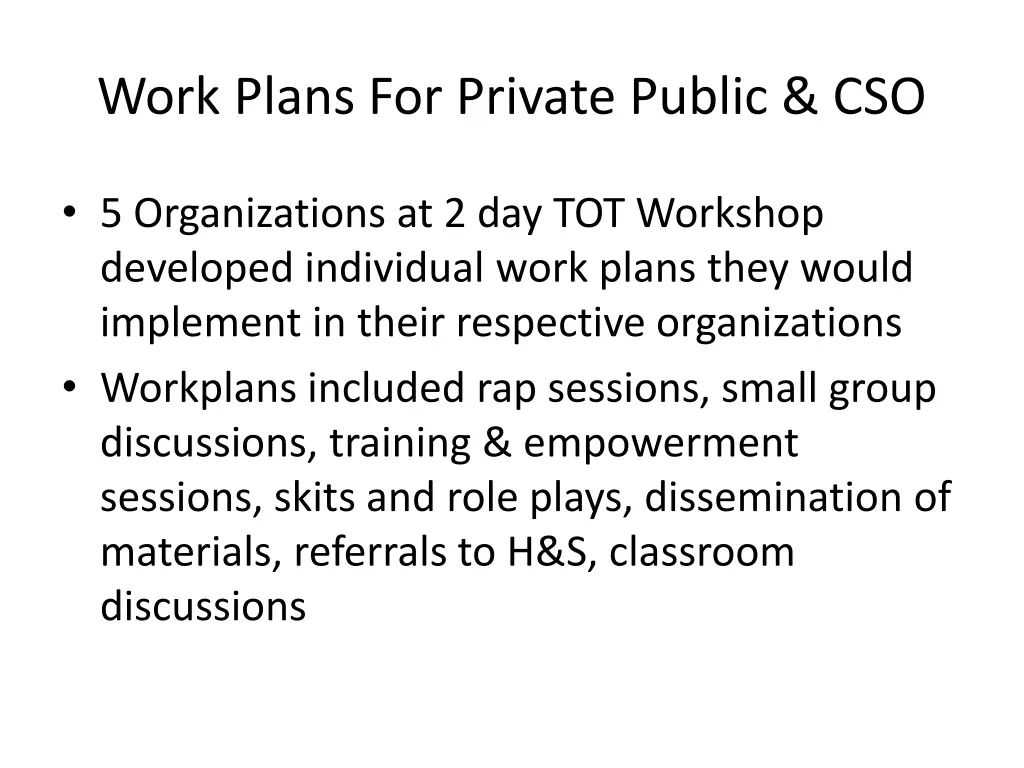 work plans for private public cso