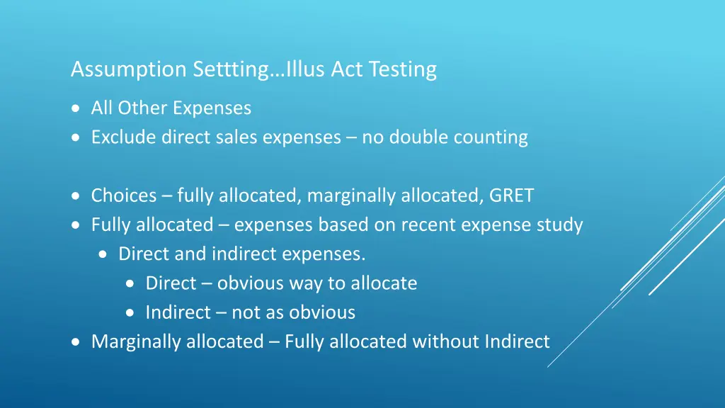 assumption settting illus act testing all other