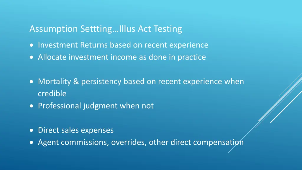 assumption settting illus act testing investment