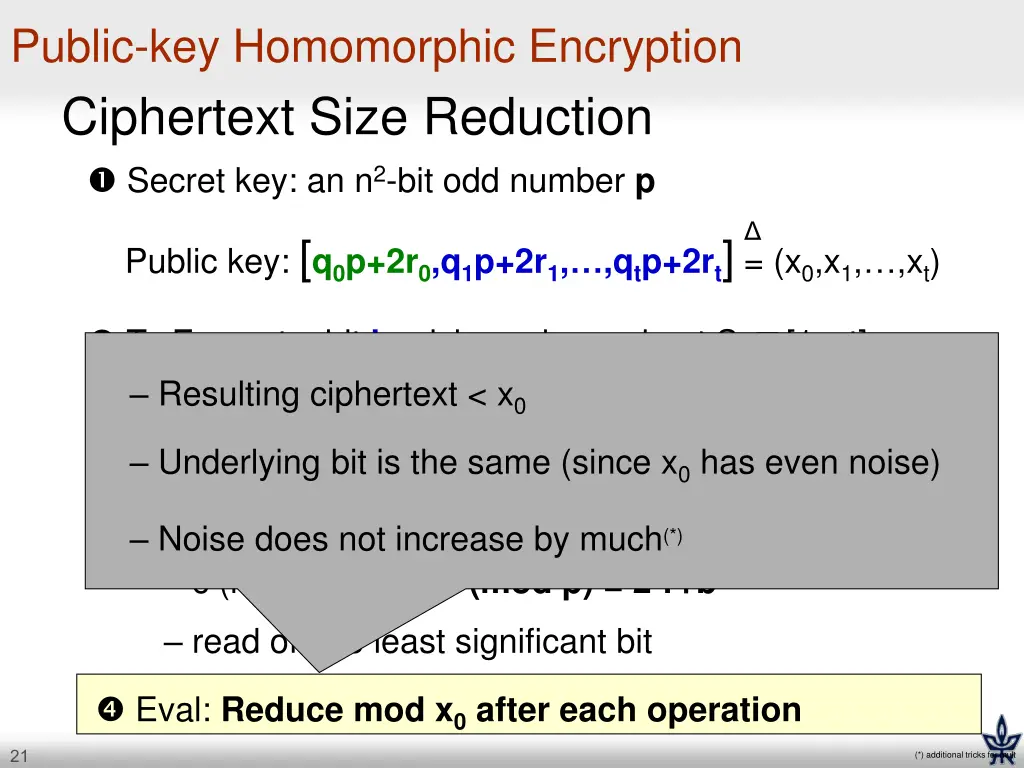 public key homomorphic encryption ciphertext size 1