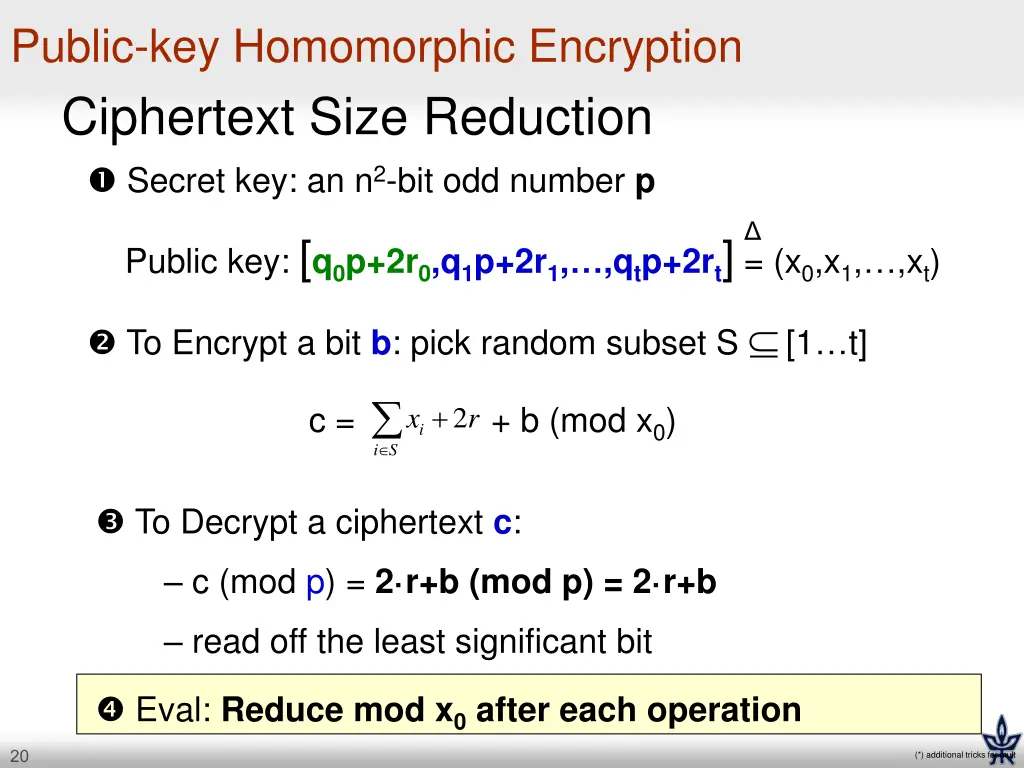 public key homomorphic encryption ciphertext size