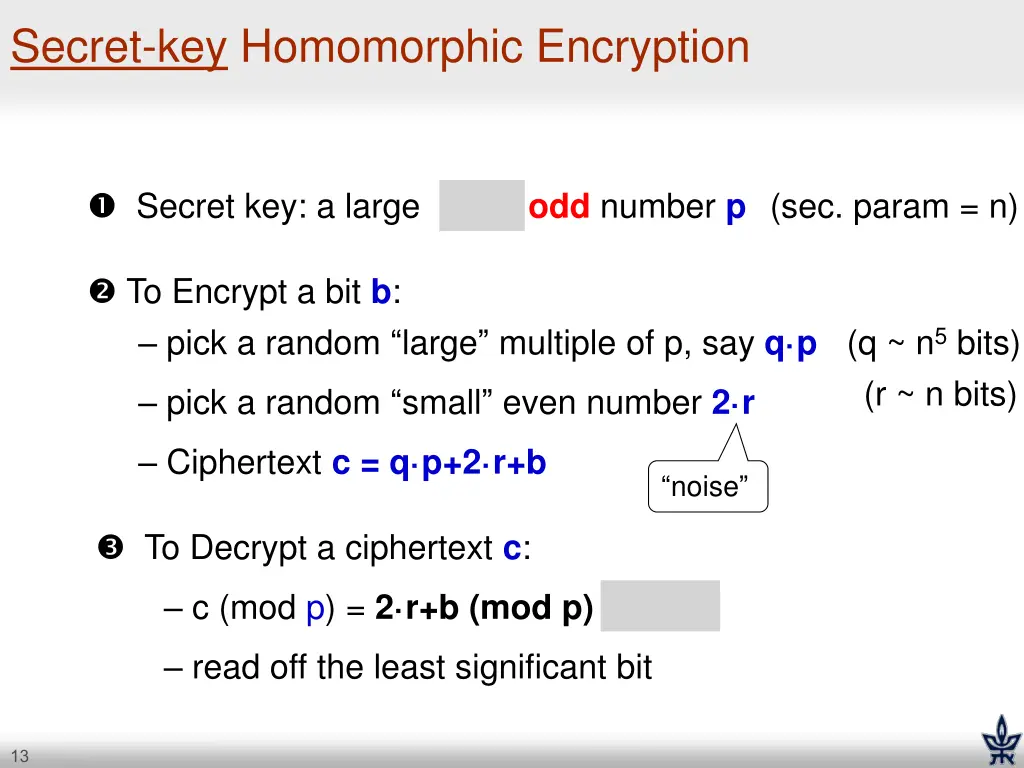 secret key homomorphic encryption