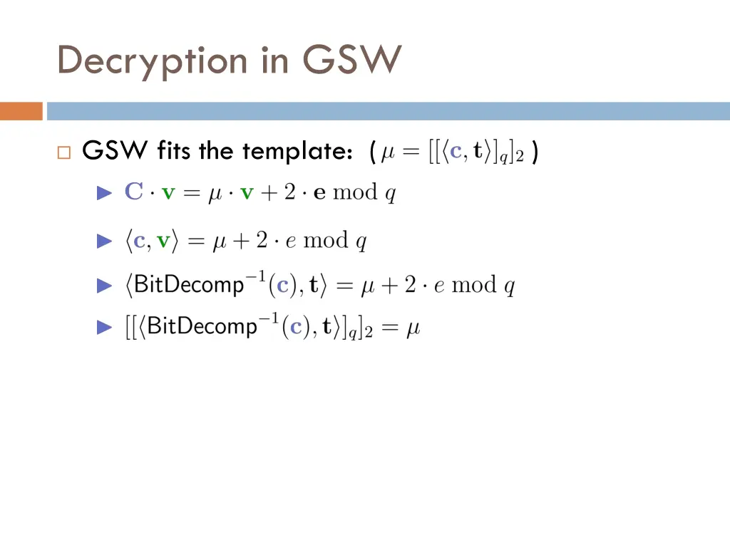 decryption in gsw