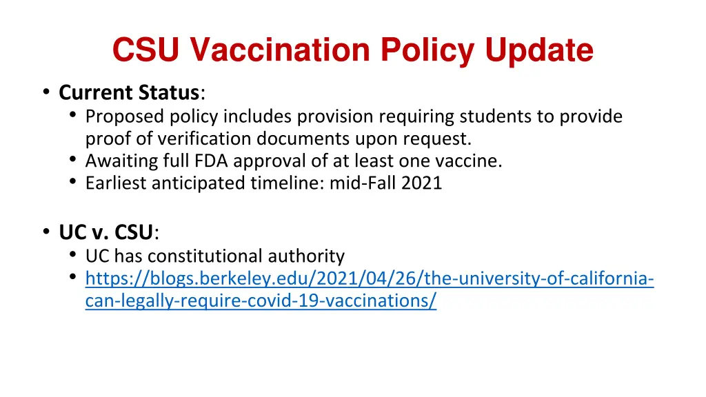 csu vaccination policy update current status