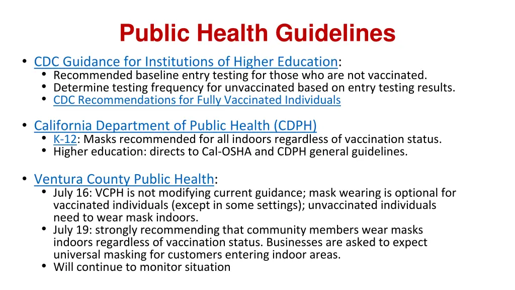 public health guidelines cdc guidance