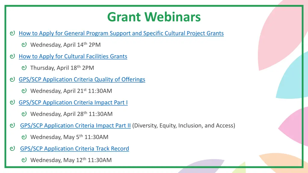 grant webinars