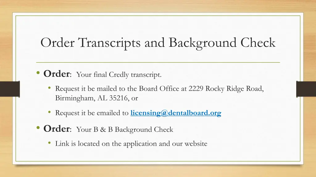 order transcripts and background check