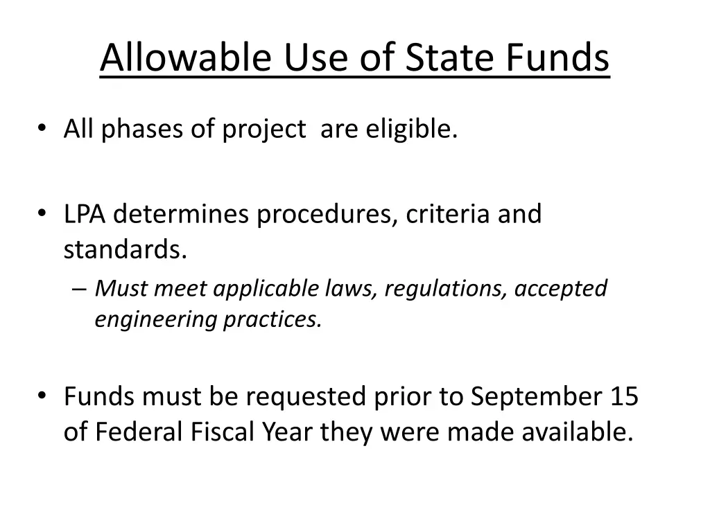 allowable use of state funds