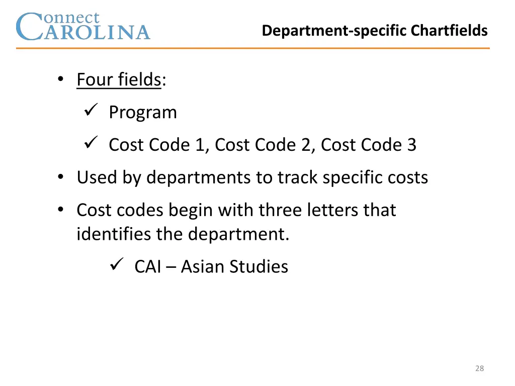 department specific chartfields