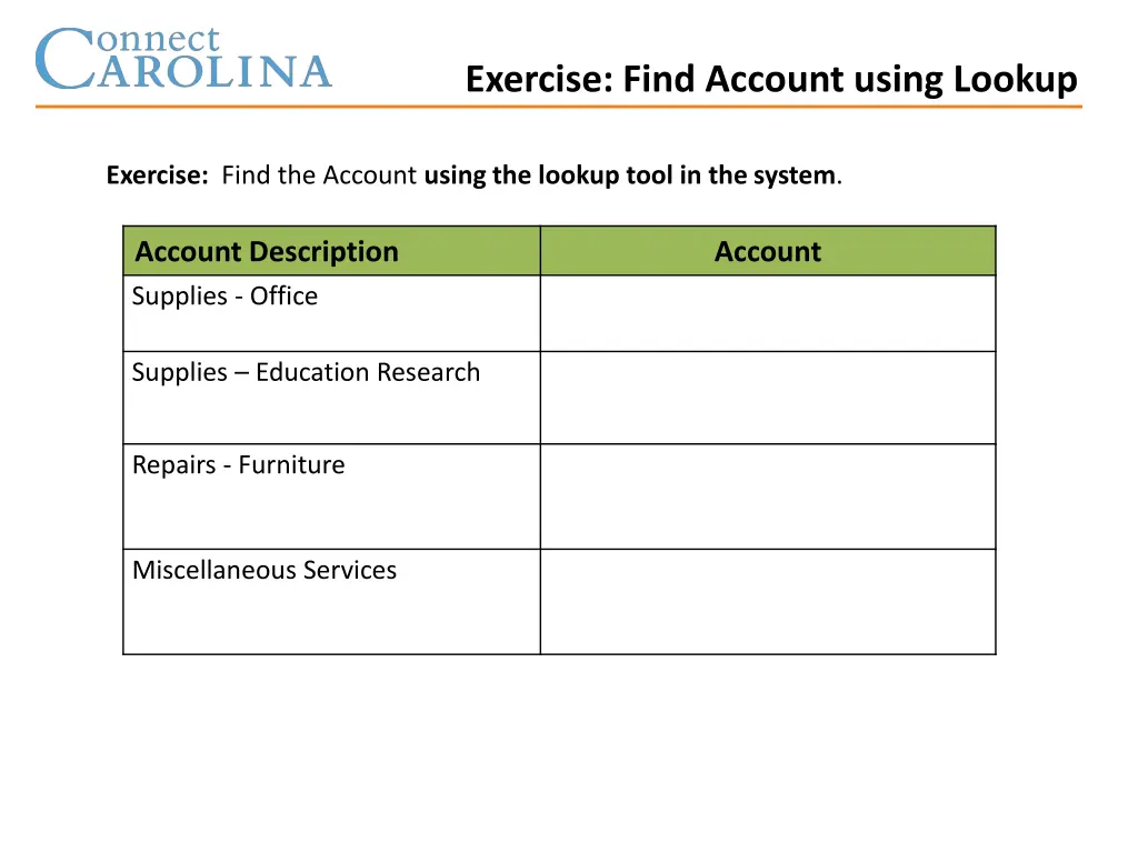 exercise find account using lookup