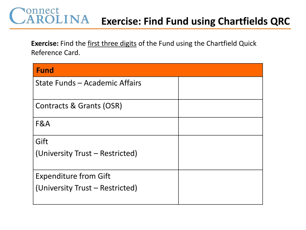 exercise find fund using chartfields qrc