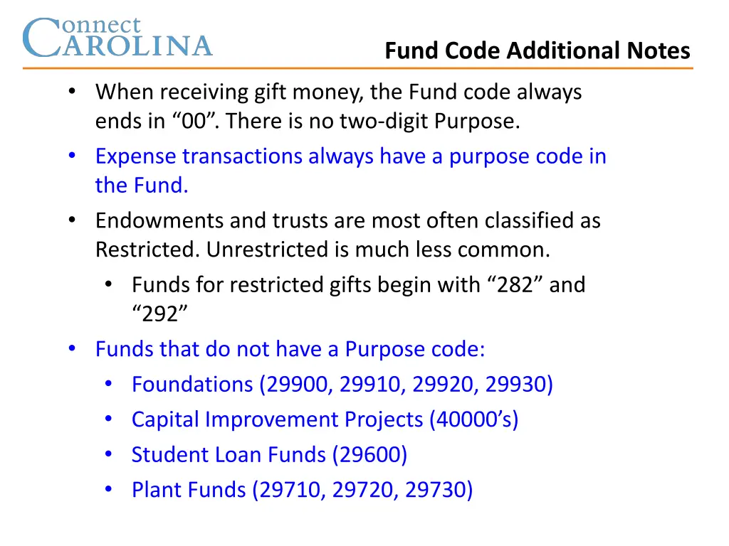 fund code additional notes