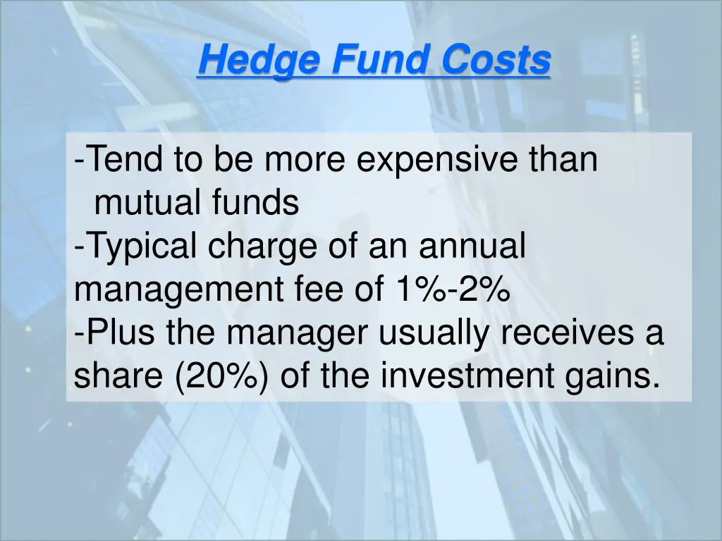 hedge fund costs