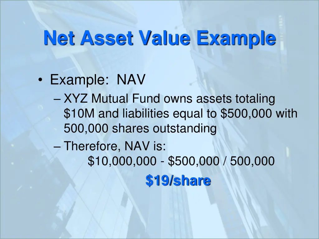 net asset value example