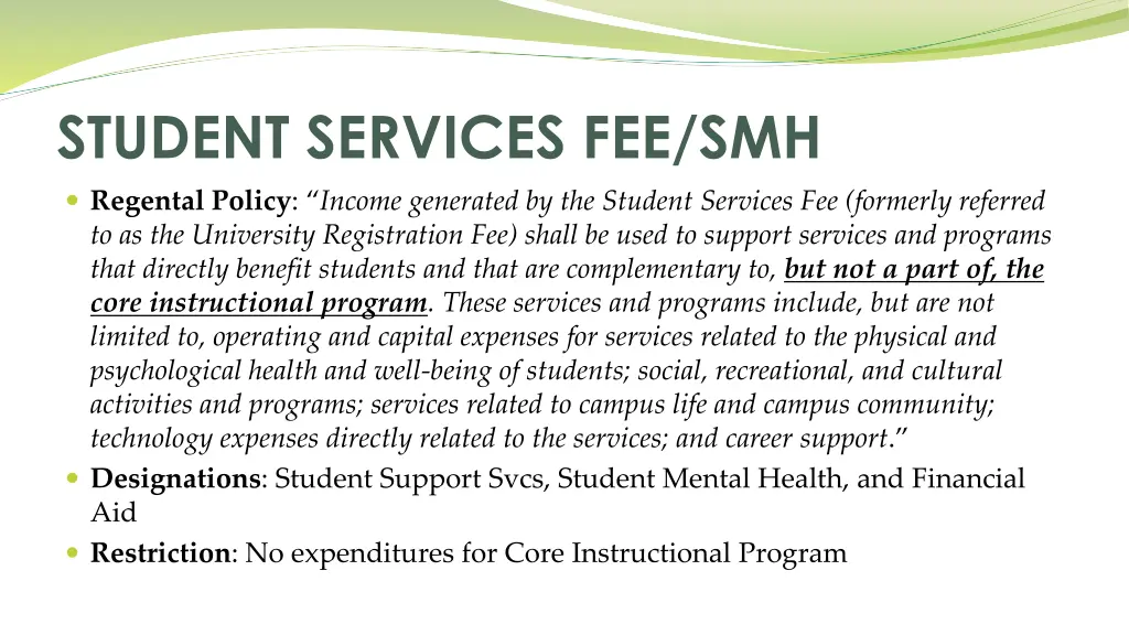 student services fee smh