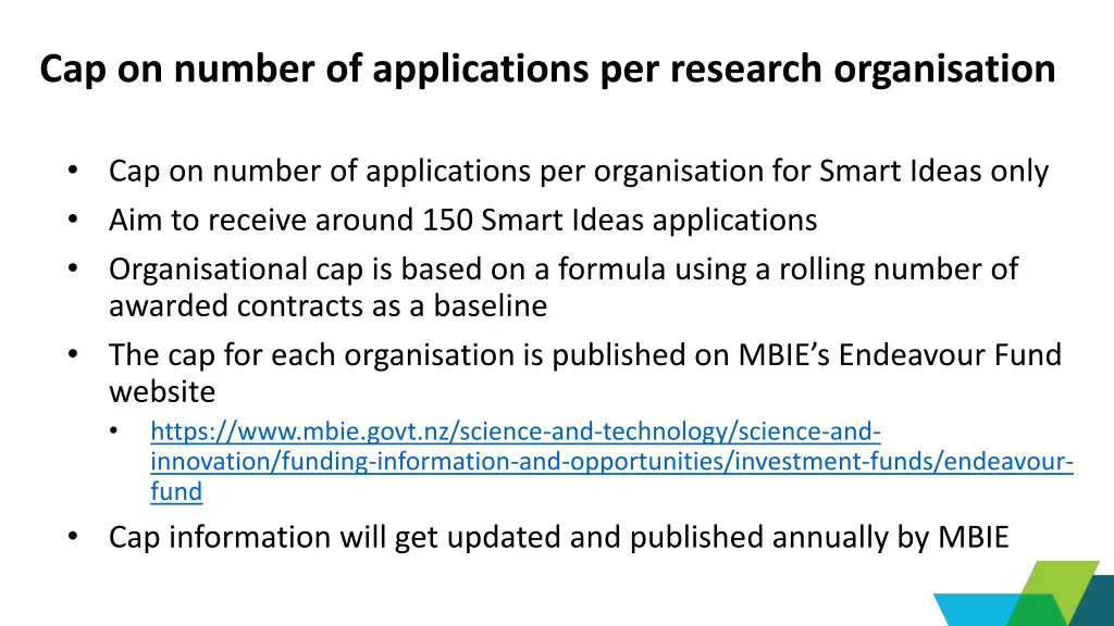 cap on number of applications per research