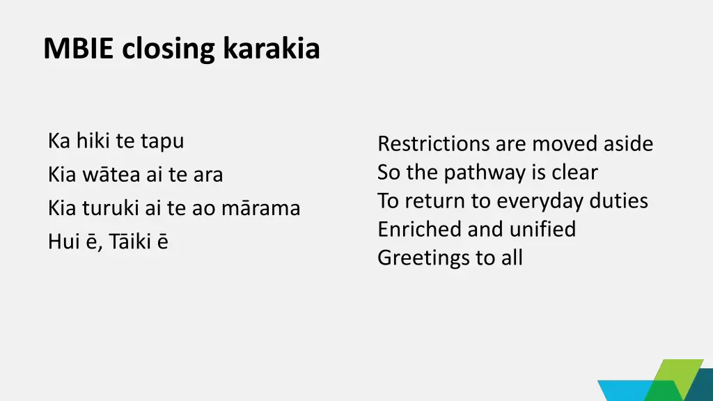 mbie closing karakia