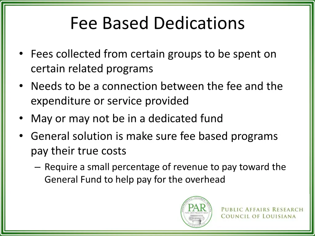 fee based dedications