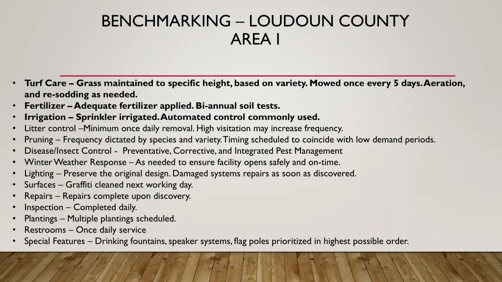 benchmarking loudoun county area i