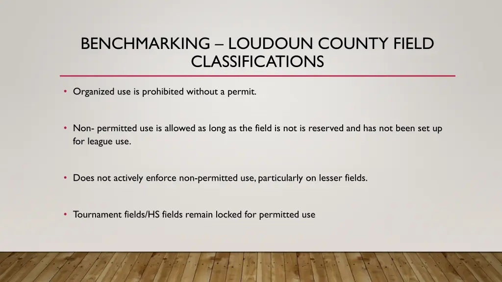 benchmarking loudoun county field classifications