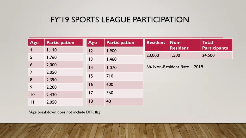 fy 19 sports league participation