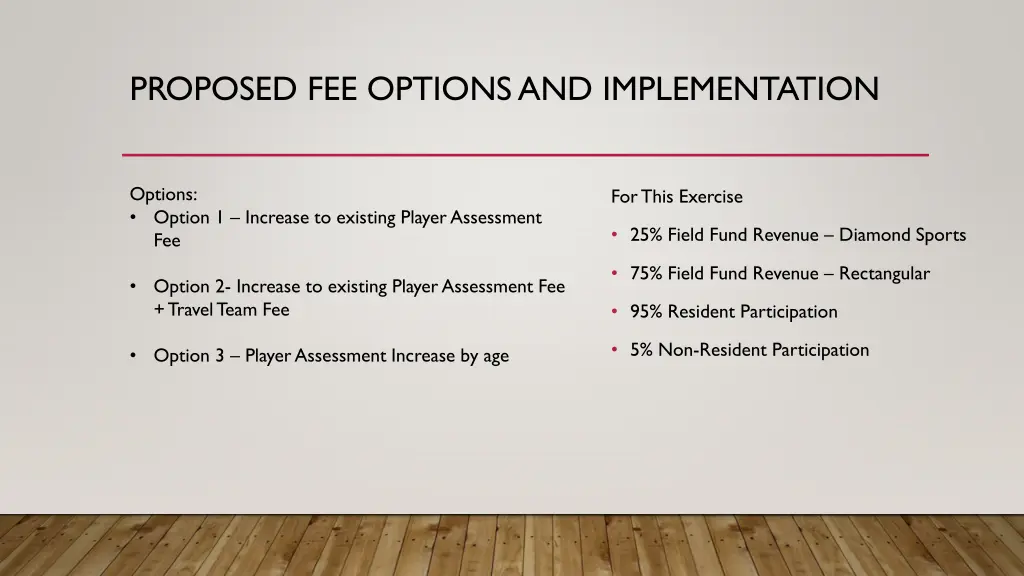 proposed fee options and implementation