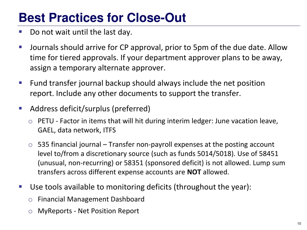 best practices for close out do not wait until