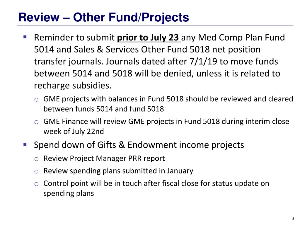 review other fund projects