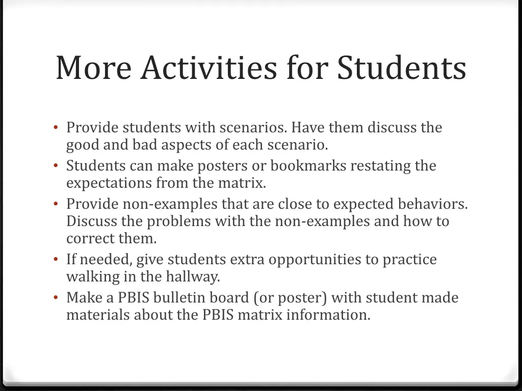 more activities for students